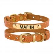 Нашийник для Котів Шкіряний Barksi Classic з Литий латунний фурнітура Гірчичний