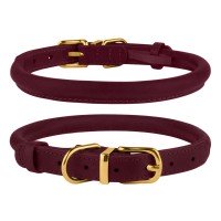 Нашийник для Котів Круглий Шкіряний BronzeDog Premium Crazy Бордовий