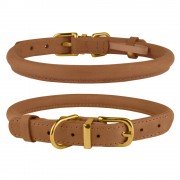 Нашийник для Собак Круглий Шкіряний BronzeDog Premium Crazy Світло-Коричневий