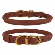 Нашийник для Собак Круглий Шкіряний BronzeDog Premium Crazy Коньячний