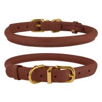 Нашийник для Котів Круглий Шкіряний BronzeDog Premium Crazy Коньячний