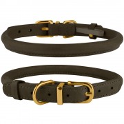 Ошейник для Собак Круглый Кожаный BronzeDog Premium Crazy Олива
