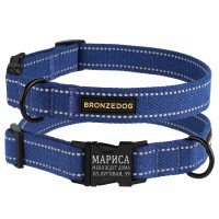 Нашийник для Собак х/б Рефлекторний брезент c Металевою пряжкою Bronzedog Сotton Синій