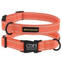 Нашийник для Собак х/б Рефлекторний брезент c Металевою пряжкою Bronzedog Сotton Помаранчевий