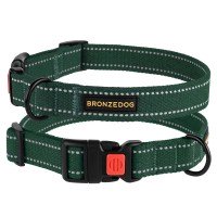 Нашийник для Собак х/б Брезент Рефлекторний з Пластиковою пряжкою Bronzedog Сotton Зелений