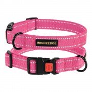 Нашийник для Собак х/б Брезент Рефлекторний з Пластиковою пряжкою Bronzedog Сotton Рожевий