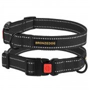 Нашийник для Собак х/б Брезент Рефлекторний з Пластиковою пряжкою Bronzedog Сotton Графіт