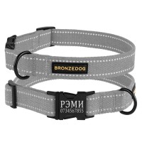 Ошейник для Собак х/б Брезент Рефлекторный c Металлической пряжкой Bronzedog Сotton Серый