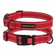 Нашийник для Собак х/б Брезент Рефлекторний з Пластиковою пряжкою Bronzedog Сotton Червоний
