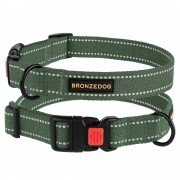 Нашийник для Собак х/б Брезент Рефлекторний з Пластиковою пряжкою Bronzedog Сotton Хакі