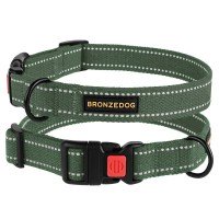 Нашийник для Собак х/б Брезент Рефлекторний з Пластиковою пряжкою Bronzedog Сotton Хакі