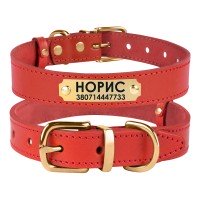 Нашийник для Собак Шкіряний Barksi Classic з Литий латунний фурнітура Червоний