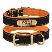 Нашийник для Собак Шкіряний BronzeDog Premium з Литий латунний фурнітура та Адресніком Чорно-Помаранчевий