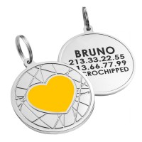 Эмалированный Адресник для Собак BronzeDog Сердце на Фоне Объемной Паутинки Желтый