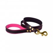 Поводок для Собак Шкіряний BronzeDog Premium з Литий латунний фурнітура Чорно-Рожевий