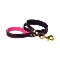 Поводок для Собак Шкіряний BronzeDog Premium з Литий латунний фурнітура Чорно-Рожевий