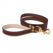Поводок для Собак Шкіряний BronzeDog Premium з Литий латунний фурнітура Коричнево-Бежевий