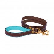 Поводок для Собак Шкіряний BronzeDog Premium з Литий латунний фурнітура Коричнево-Блакитний
