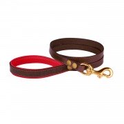 Поводок для Собак Шкіряний BronzeDog Premium з Литий латунний фурнітура Коричнево-Червоний