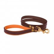 Поводок для Собак Шкіряний BronzeDog Premium з Литий латунний фурнітура Коричнево-Помаранчевий