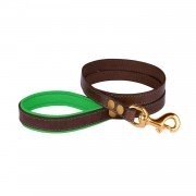 Поводок для Собак Шкіряний BronzeDog Premium з Литий латунний фурнітура Коричнево-Зелений