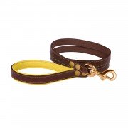 Поводок для Собак Шкіряний BronzeDog Premium з Литий латунний фурнітура Коричнево-Жовтий