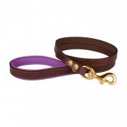 Поводок для Собак Шкіряний BronzeDog Premium з Литий латунний фурнітура Коричнево-Фіолетовий