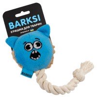 Іграшка для Собак з Пищалкою та Канатом Barksi "Емодзі Котик" Блакитний 8 х 7 см