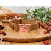 Ошейник для Собак Кожаный BronzeDog Crazy с Золотой Пряжкой Горчица