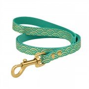 Повідець для собак шкіряний Classic одинарний з золотим тисненням Море Бірюзовий (довж. 1,2 м, шир. 1,2 см)